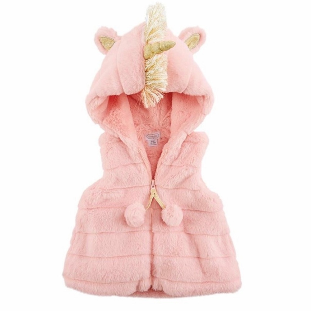 Mudpie Fuzzy Pink Unicorn Vest. Size 4-5T
